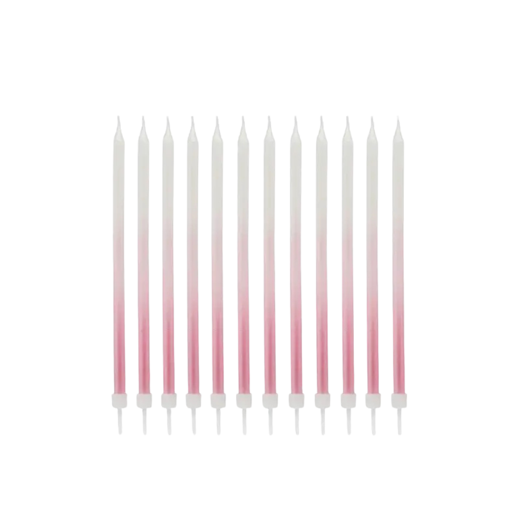 Pink ombre birthday candles tall and slim for birthday from Parte Haus party supply store in Bethesda Maryland