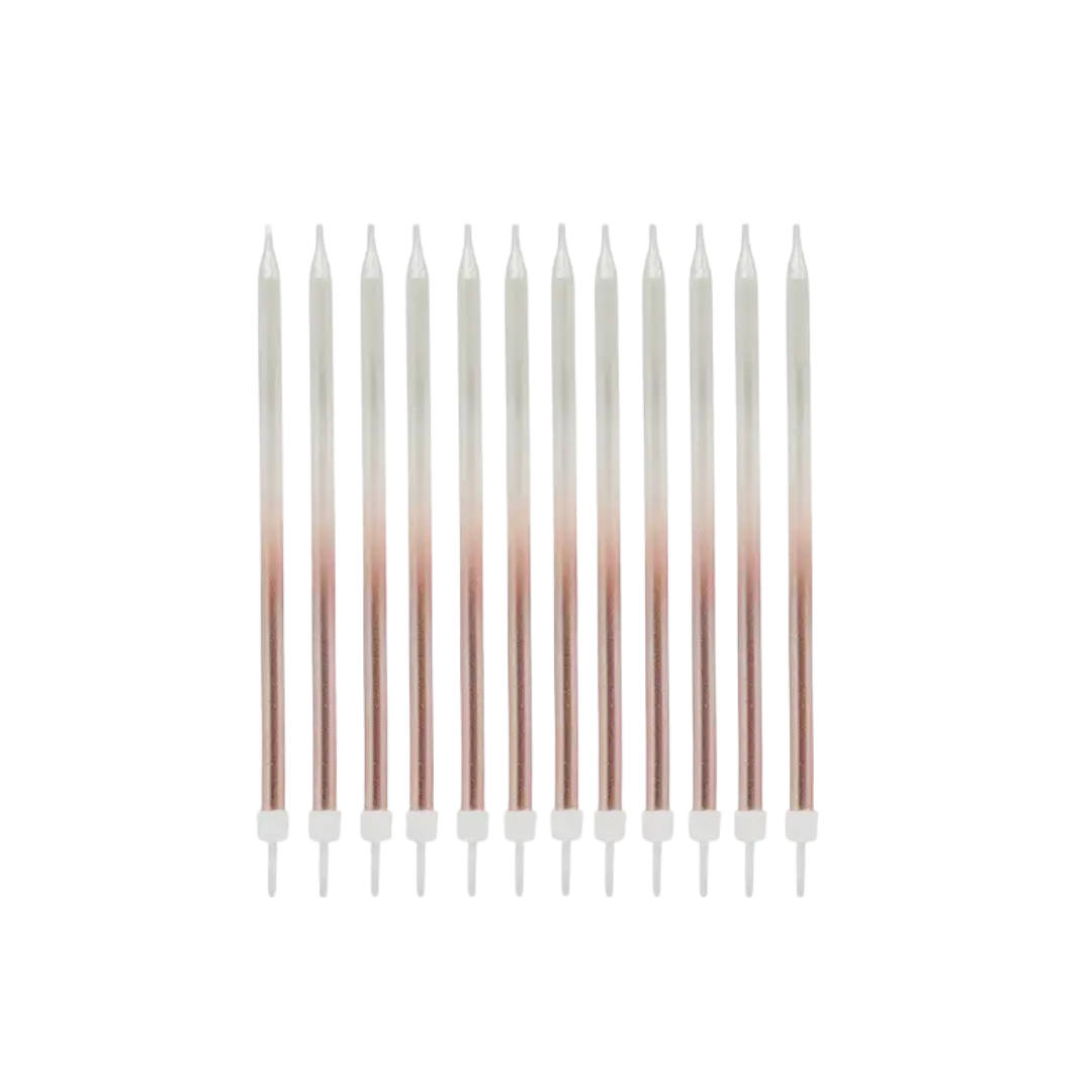 rose gold birthday candles elegant tall slim style celebration decor from Parte Haus party supply store in Bethesda MD
