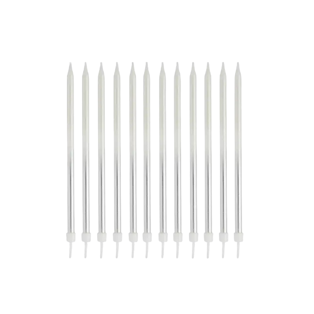Silver birthday candles slim and elegant for celebrations from Parte Haus party supply store in Bethesda Maryland