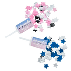 Pink blue silver star confetti poppers for gender reveal from Parte Haus party supply store in Bethesda Maryland
