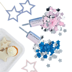 Blue and pink star confetti poppers with cupcakes and star cookies gender reveal from Parte Haus party supply store in Bethesda MD