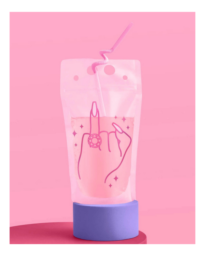 Pink Ring Finger Bachelorette Party Drink Pouches