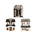 Black and white haunted house shaped Halloween plates spooky theme from Parte Haus party supply store in Bethesda Maryland