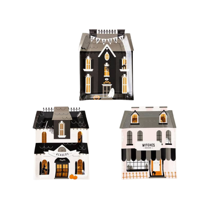 Black and White Haunted House Shaped Plate