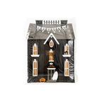 Black Halloween haunted house treat bag with ghost pumpkin and cat from Parte Haus party supply store in Bethesda MD