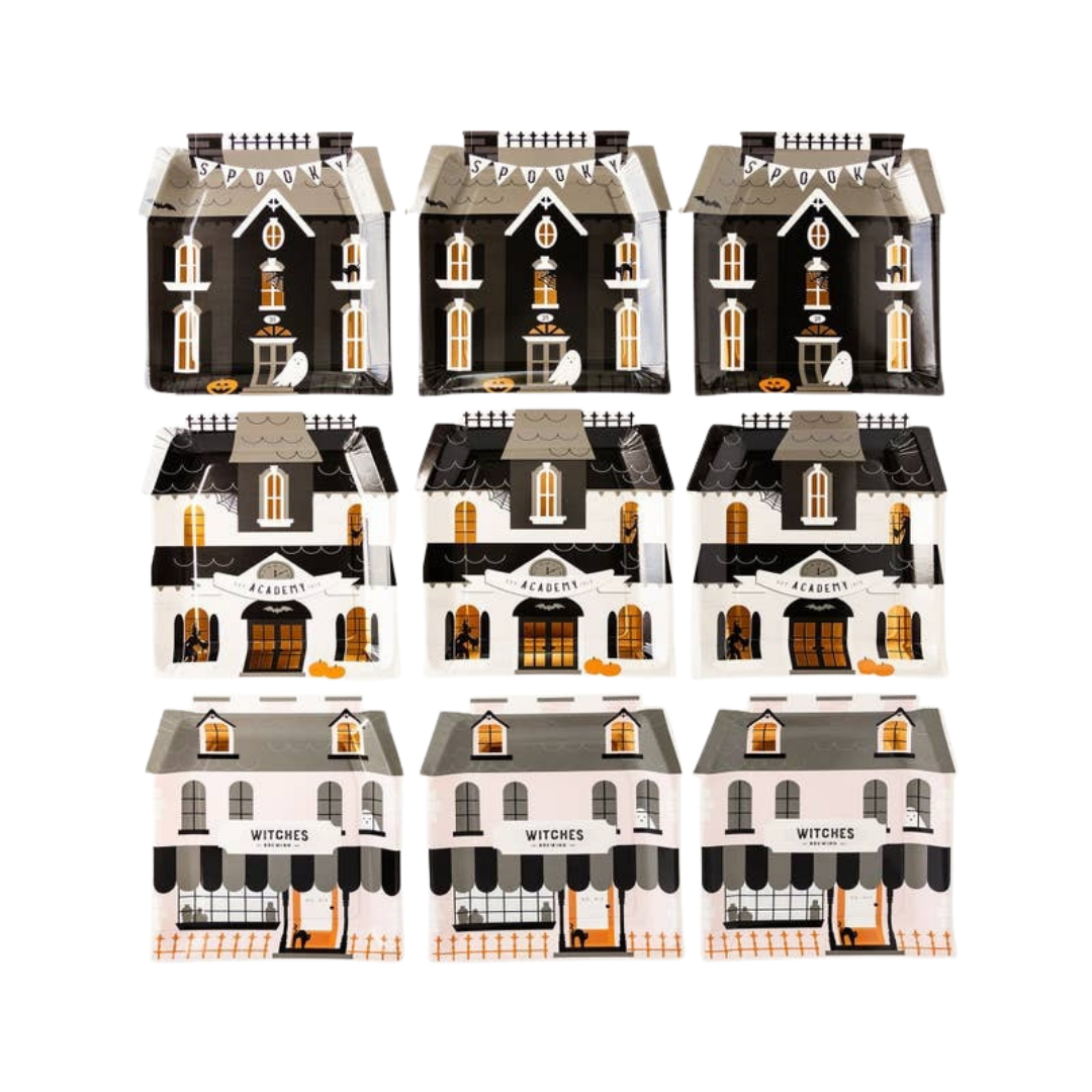 Black and White Haunted House Shaped Plate