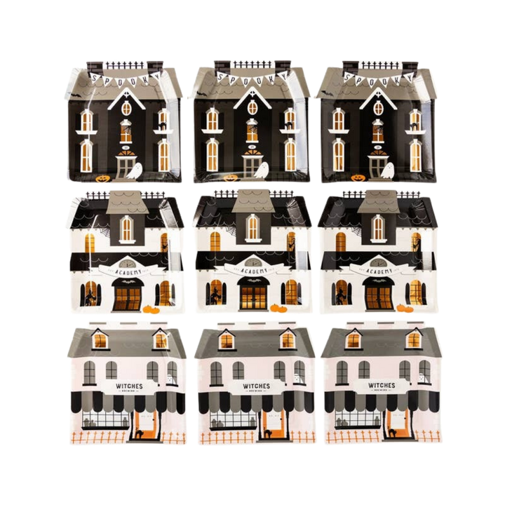 Black and White Haunted House Shaped Plate