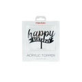 Silver acrylic happy birthday banner topper for birthday from Parte Haus party supply store in Bethesda MD