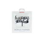 Silver acrylic happy birthday banner topper for birthday from Parte Haus party supply store in Bethesda MD