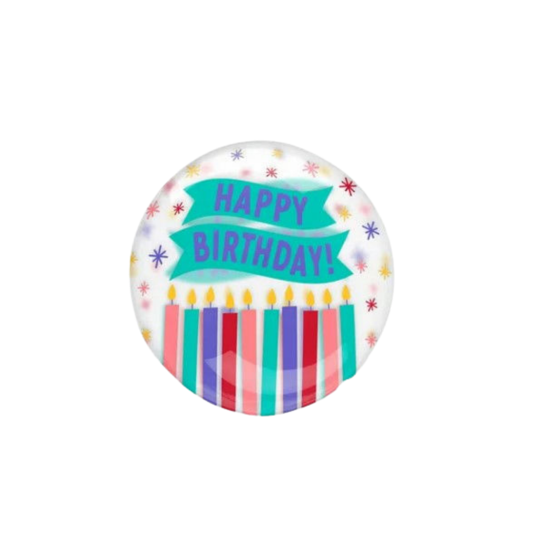 Clear balloon with colorful candles and Happy Birthday banner birthday theme from Parte Haus party supply store in Bethesda MD