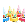 Colorful cone birthday hats with Happy Birthday text for birthday parties from Parte Haus party supply store in Bethesda Maryland.