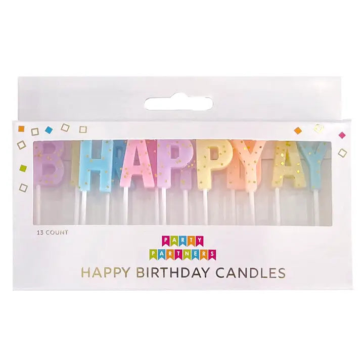 Happy Birthday Pastel with Gold Glitter Candle Set