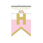 Pink and gold Happy Birthday rainbow banner with bold H letter birthday theme from Parte Haus party supply store in Bethesda Maryland