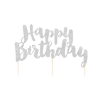 Silver glitter Happy Birthday cake topper birthday theme from Parte Haus party supply store in Bethesda MD