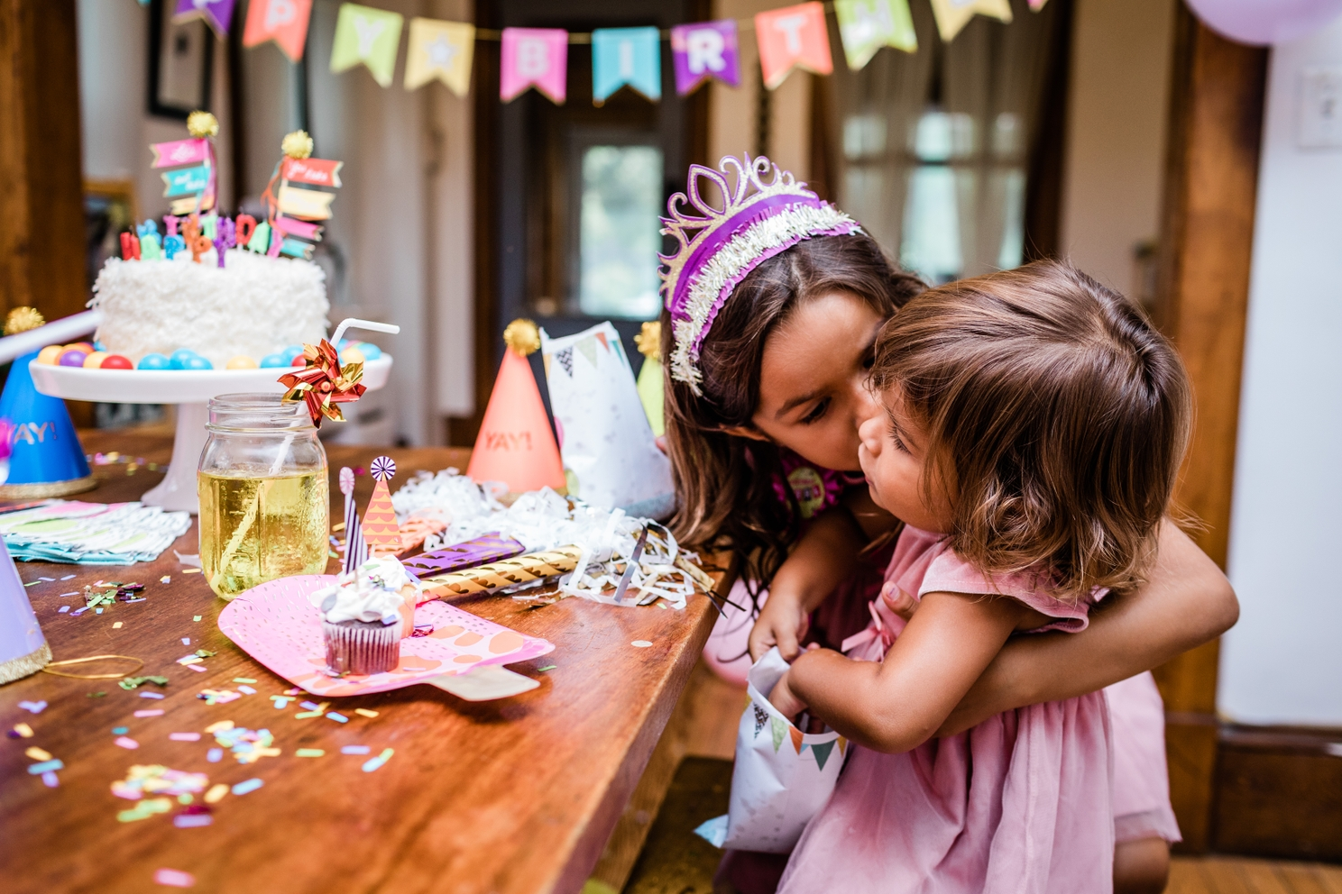 Pink birthday tiara and festive hats for kids birthday from Parte Haus party supply store in Bethesda Maryland