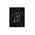 Black and gold birthday greeting card with Happy Cake Day text and festive swirls from Parte Haus party supply store in Bethesda Maryland