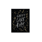 Black and gold birthday greeting card with Happy Cake Day text and festive swirls from Parte Haus party supply store in Bethesda Maryland
