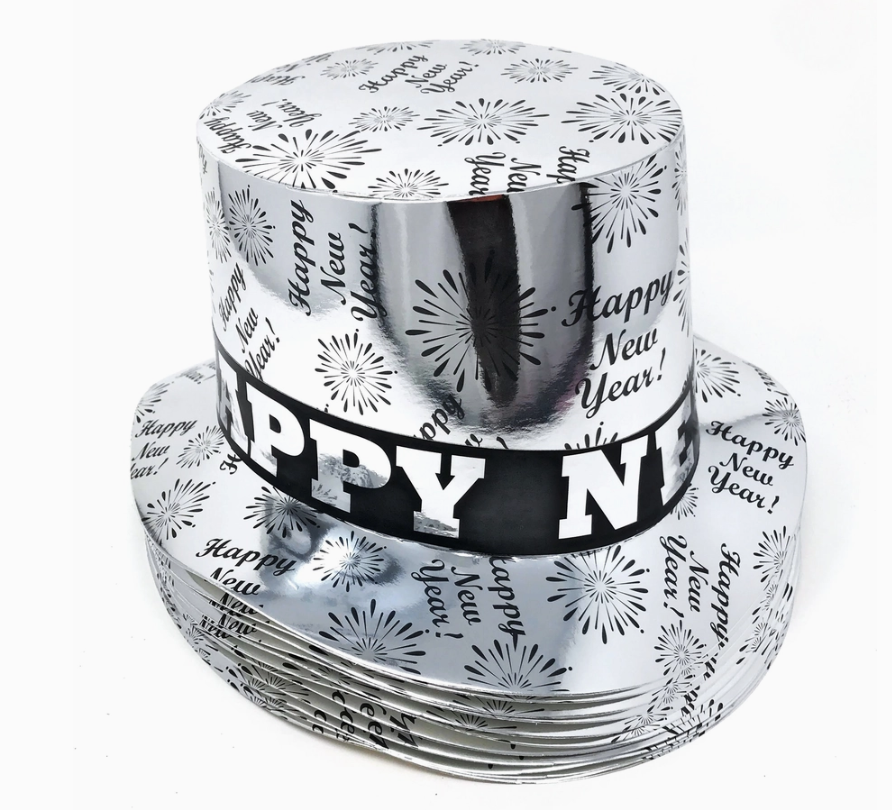 "Happy New Year" Silver Party Hats