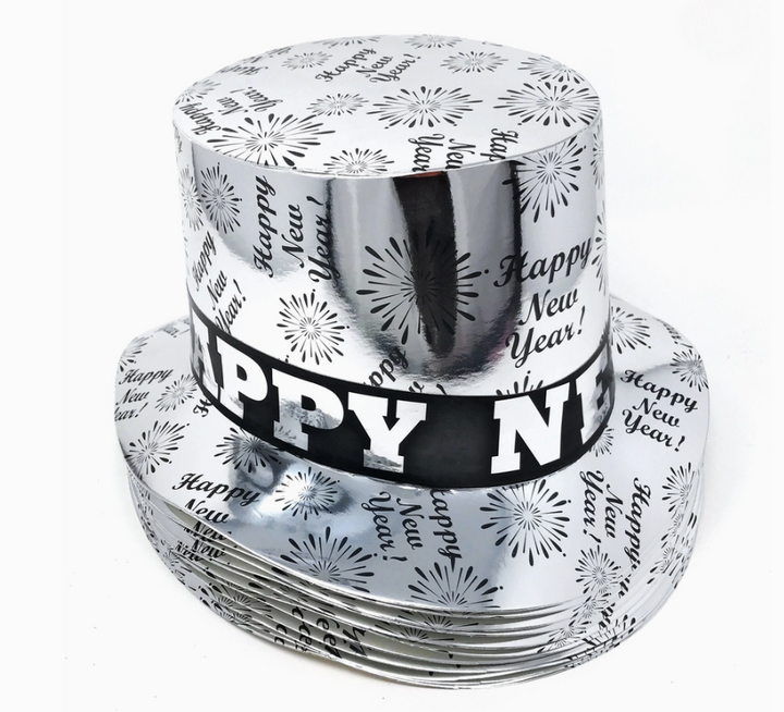 "Happy New Year" Silver Party Hats