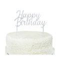 Silver acrylic Happy Birthday cake topper birthday theme from Parte Haus party supply store in Bethesda MD
