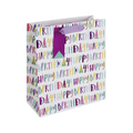 Colorful happy birthday gift bag with ribbon and birthday greeting theme from Parte Haus party supply store in Bethesda MD