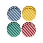 Blue yellow green and red striped large plates for Harry Potter themed events from Parte Haus party supply store in Bethesda MD