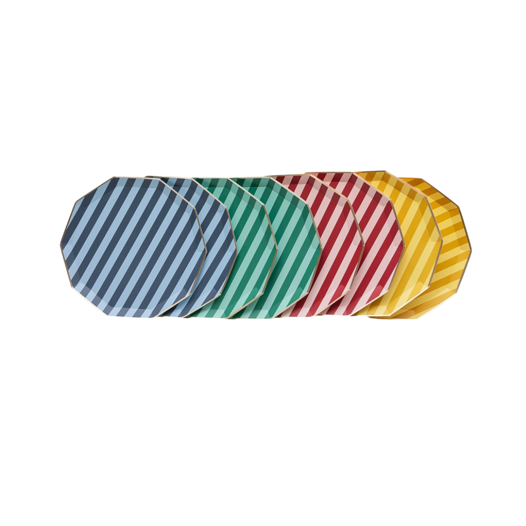 blue green red yellow striped plates octagonal shape Harry Potter theme from Parte Haus party supply store in Bethesda MD