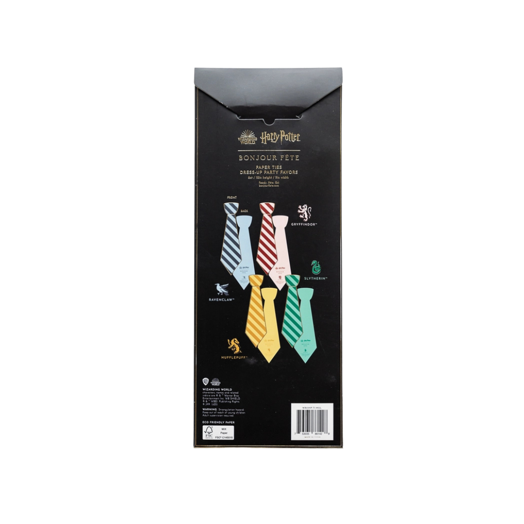Multicolor Hogwarts paper ties featuring Harry Potter house designs for birthday from Parte Haus party supply store in Bethesda Maryland