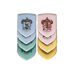 Blue red green and yellow house crest shield plates Harry Potter theme from Parte Haus party supply store in Bethesda MD
