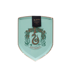 Green shield shaped Slytherin plate with snake crest Harry Potter theme from Parte Haus party supply store in Bethesda MD