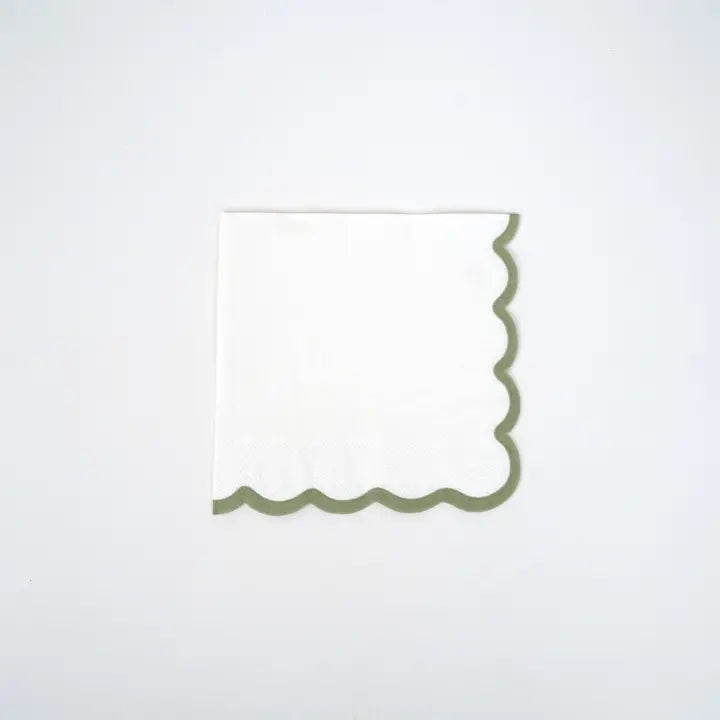 White and green scallop cocktail napkin with scalloped edge holiday theme from Parte Haus party supply store in Bethesda MD