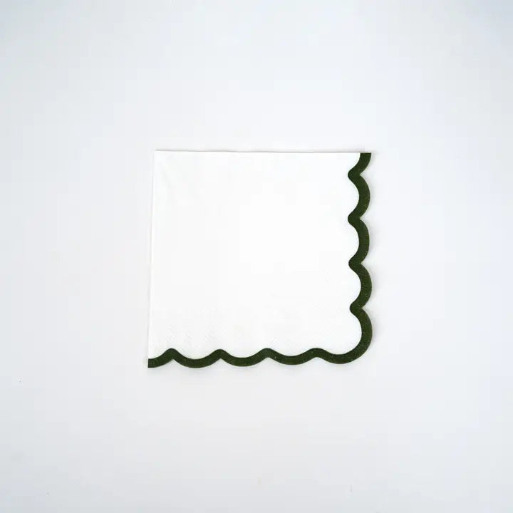 White green scallop cocktail napkin with festive edge holiday decor from Parte Haus party supply store in Bethesda MD