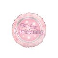 Holographic pink foil balloon with on your christening message from Parte Haus party supply store in Bethesda MD