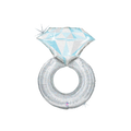 Holographic silver ring shaped foil balloon engagement theme from Parte Haus party supply store in Bethesda Maryland