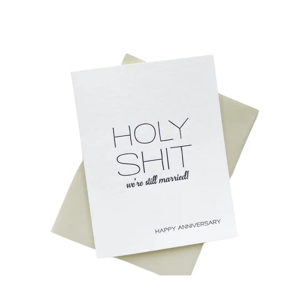 White letterpress anniversary card with bold text for wedding from Parte Haus party supply store in Bethesda Maryland