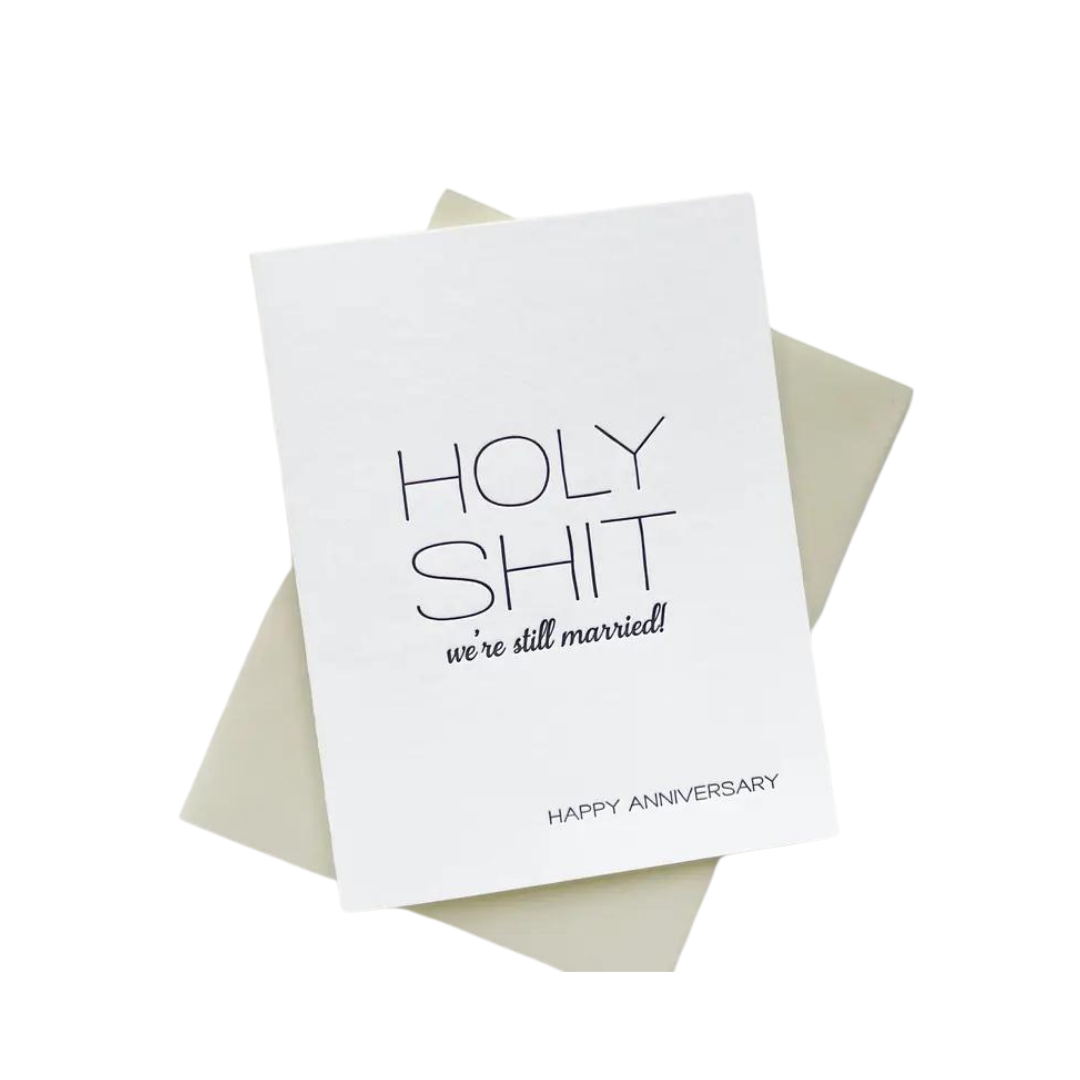 White letterpress anniversary card with bold text for wedding from Parte Haus party supply store in Bethesda Maryland