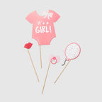 Baby pink photo props with onesie and pacifier for baby shower from Parte Haus party supply store in Bethesda MD