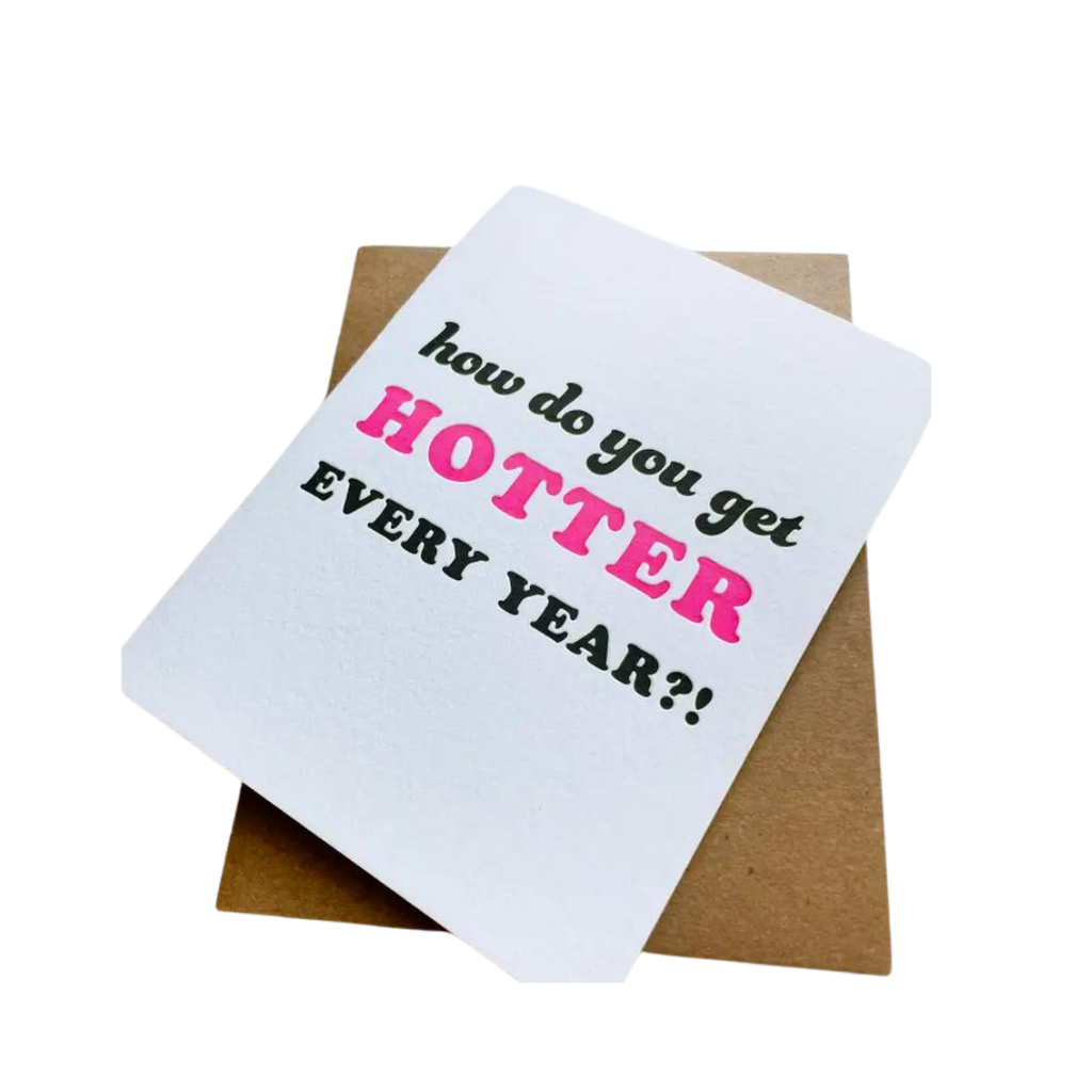 White and pink letterpress birthday card with bold text for birthday from Parte Haus party supply store in Bethesda MD