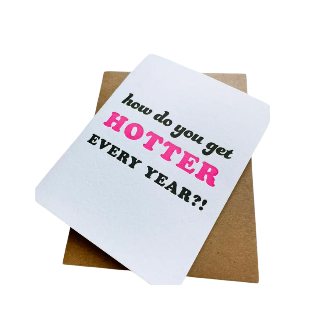 White and pink letterpress birthday card with bold text for birthday from Parte Haus party supply store in Bethesda MD