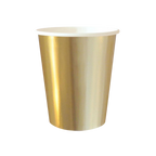 Gold paper cup with shiny finish for celebration from Parte Haus party supply store in Bethesda MD