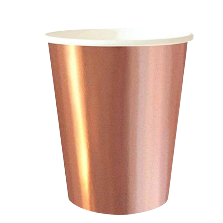 Rose gold paper cup with metallic finish for celebrations from Parte Haus party supply store in Bethesda MD