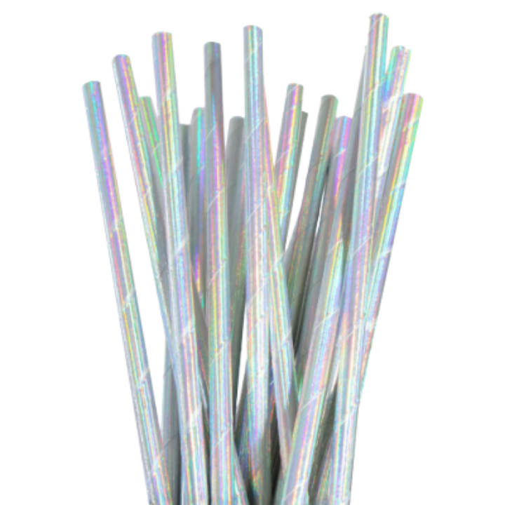 iridescent paper straws shiny drinkware for celebration theme from Parte Haus party supply store in Bethesda MD
