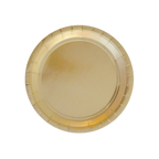 Gold paper plate with glossy finish for celebration from Parte Haus party supply store in Bethesda MD.