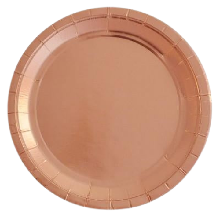 Rose gold paper plate metallic finish birthday from Parte Haus party supply store in Bethesda MD
