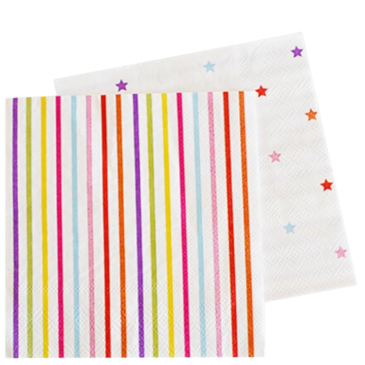 Multicolor striped napkins with star pattern birthday from Parte Haus party supply store in Bethesda MD