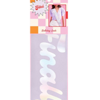 Lavender iridescent birthday sash with white script for birthday celebration from Parte Haus party supply store in Bethesda Maryland