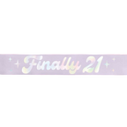 Iridescent Finally 21 banner with sparkles for 21st birthday celebration from Parte Haus party supply store in Bethesda MD
