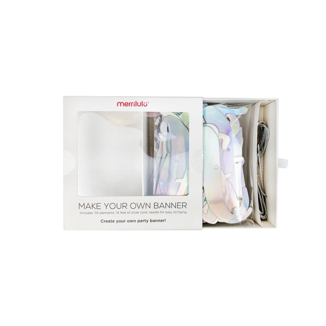 Iridescent make your own banner kit boxed birthday party from Parte Haus party supply store in Bethesda Maryland