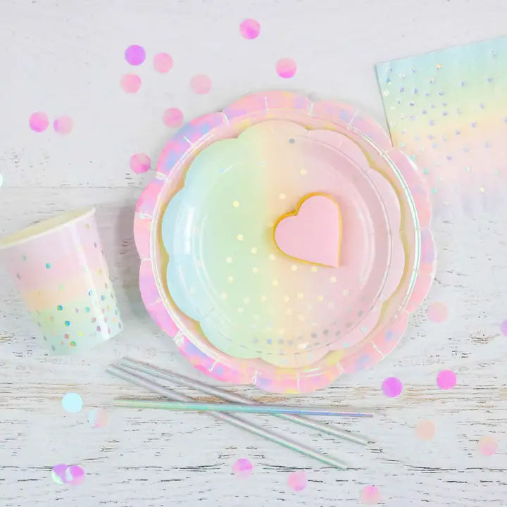 Iridescent pastel straws with silver sheen for birthday or celebration from Parte Haus party supply store in Bethesda MD