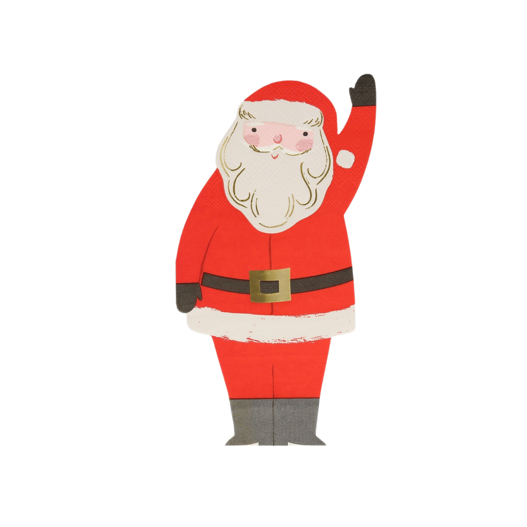 Red Santa Claus napkin shaped like Santa Christmas theme from Parte Haus party supply store in Bethesda MD